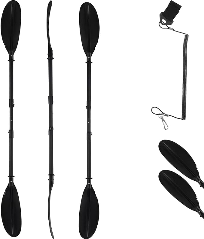 Kayak Paddle, 70"-96" Kayak Oar for Boating Fishing Adults Heavy Duty Adjustable Shaft with Paddle Leash for Kayaking Boating Canoeing River Tubing (Black)