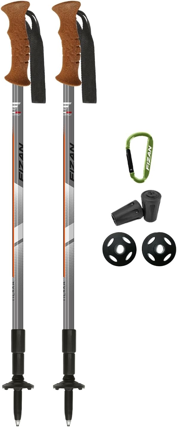 Fizan Tierra Trekking Poles – 8 oz, Ultralight, Backpacking, Thru Hiking Poles, Adjustable, Collapsible, Customized Fit, Cork Grips, Aluminum Walking Sticks