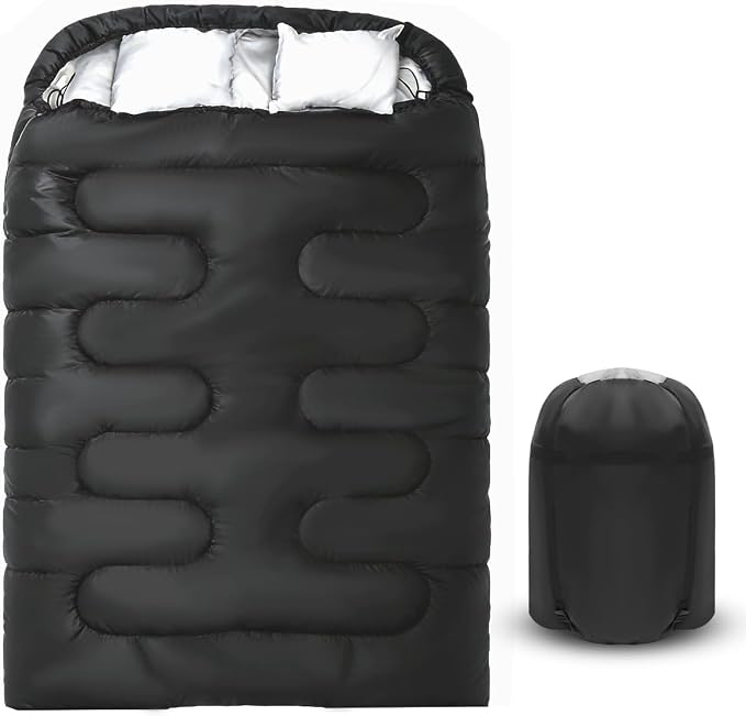 Double Sleeping Bag for Adults Camping,Bring Pillow, XL Queen Size Sleeping Bags for 2 Person Hiking Backpacking, Lightweight Waterproof with Compression Sack