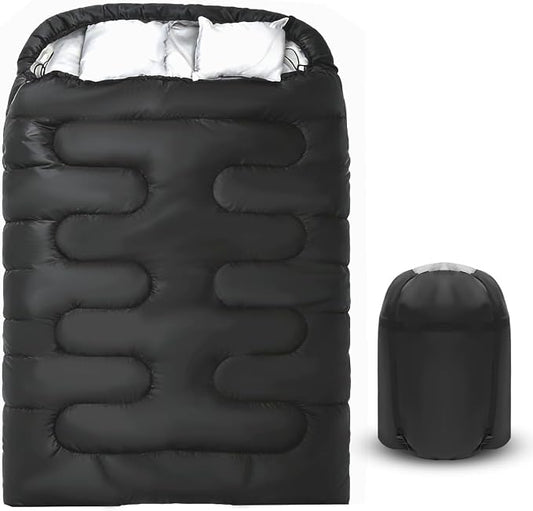 Double Sleeping Bag for Adults Camping,Bring Pillow, XL Queen Size Sleeping Bags for 2 Person Hiking Backpacking, Lightweight Waterproof with Compression Sack