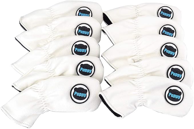 GOOACTION 10PCS/Set Golf Club Iron Head Covers Set with Puppy Pattern Thick Synthetic Leather Funny Headcovers (4.5.6.7.8.9.AW.PW.SW.Blank)
