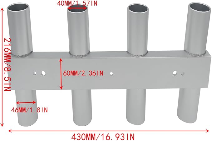 ISURE MARINE Aluminum Fishing Boat Rod Holder, 4 Link Tube Aluminum Rod Rack, Wall-Mounted Fishing Rod Holders,Tubes Linked Fishing Rod Rack for Garage Boats & Yacht