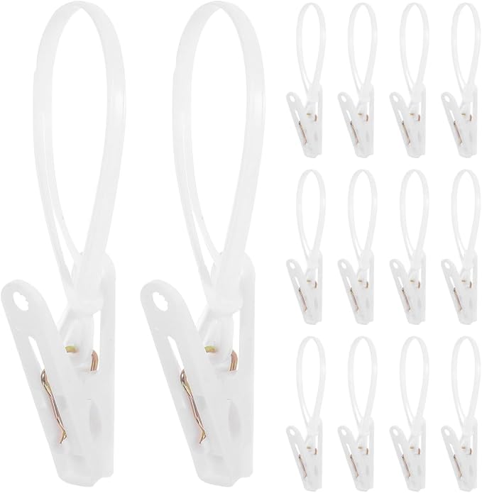 Unomor 60Pcs Windproof Clothes Clips with Rope Hook Heavy Duty Clothes Pins for Hanging Socks Towels Underwear Portable Drying Clips for Home Travel Outdoor Use 4.72In