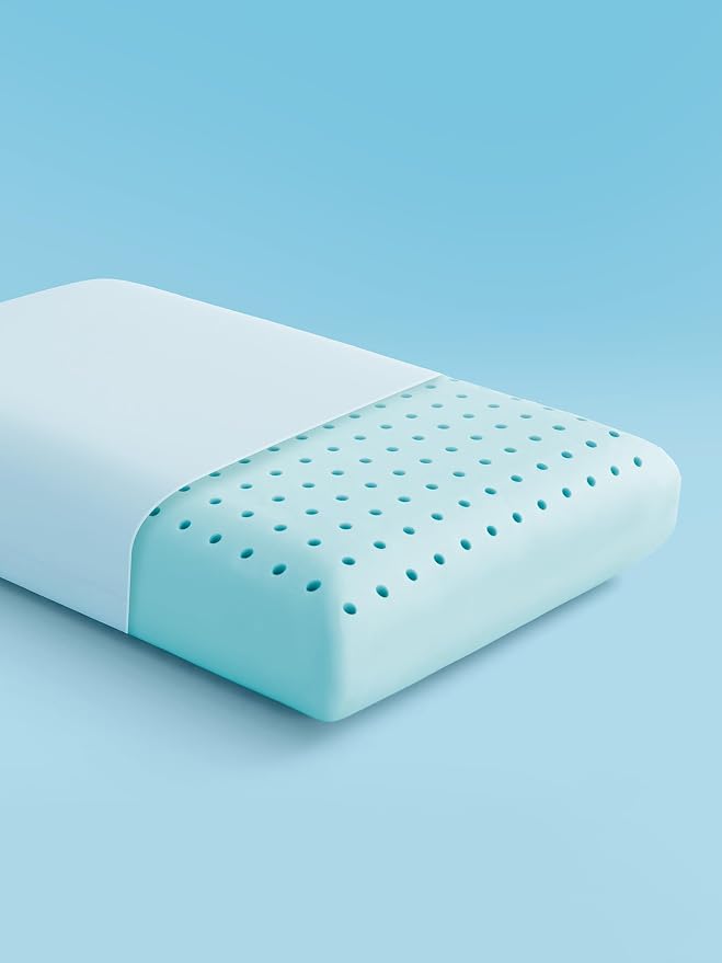 SLEEP ZONE Cooling Memory Foam Firm Pillow Standard, Breathable, Odorless, Cool Surface with High Support for Back and Side Sleepers, Home Hotel Hospital Essentials, 1 Pack Blue