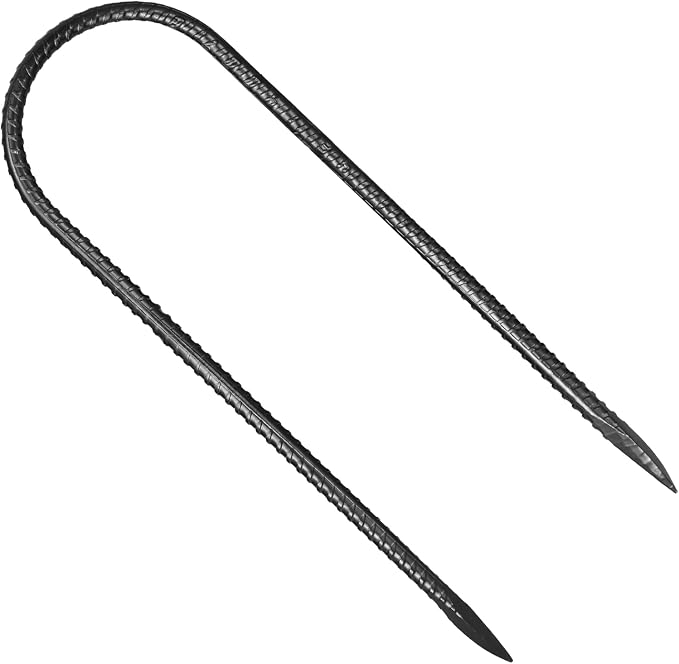 VEVOR Rebar Stakes, 12-Inch, Heavy-Duty 0.32 in Diameter U Shape, Galvanized Steel Ground Anchors with Chisel Point End & Rust-Resistant Coating, for Gardening Support, Fence, Camping Tents (8-Pack)