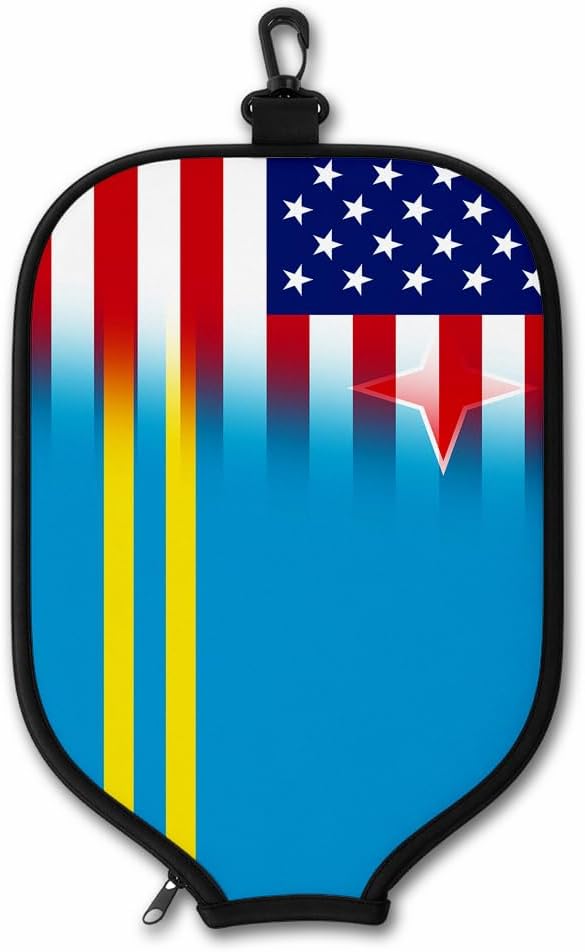 ExpressItBest Aruba Flag Pickleball Paddle Cover, Neoprene Material with Snap Hook, Blue and Yellow Design