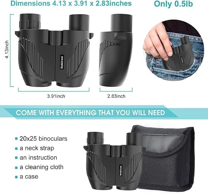 20x25 High Powered Binoculars for Adults,Compact HD Waterproof Durable and Clear BAK4 Prism FMC Lens,Suitable for Bird Watching,Sightseeing and Outdoor Sports,Black