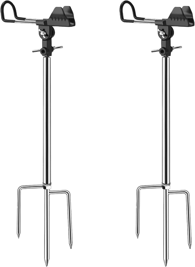 Fishing Pole Holder Upgraded 360° Adjustable Stainless Steel, Fishing Rod Holder for Ground, Heavy Duty Bank Fishing Outdoor Fishing Gear