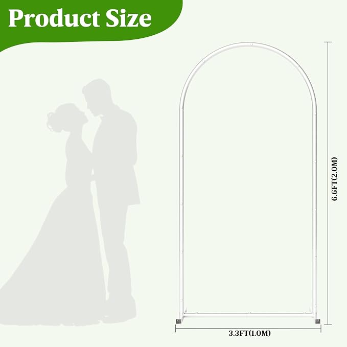 6.6FT Metal Wedding Arch Backdrop Stand,Stable Wedding Arch Frame for Wedding Ceremony Birthday Party Baby Shower Graduation Anniversary Floral Decoration,White
