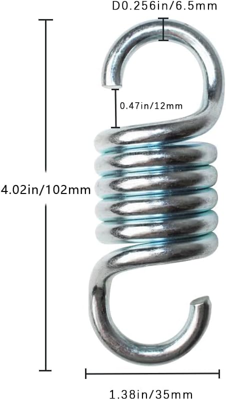 Balcony Swing Spring Hook 770 lbs Load-Bearing Hammock Swing Accessory 4.02-Inch Galvanized Extended Hook 2 Pieces Linear Swing Spring with Noise-Reducing Pad