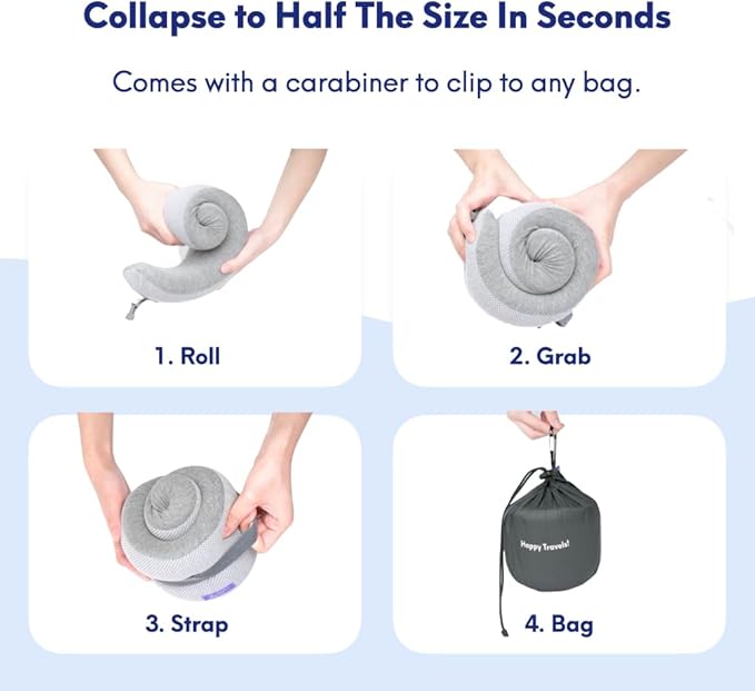 C CUSHION LAB Travel Pillow, Award-Winning Patented Ergonomic Design for Chin & Neck Support Memory Foam Neck Pillow, Compact Airplane Pillow for Traveling, Flight, Car (Navy, Medium) (Pack of 2)