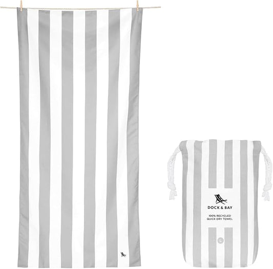 Dock & Bay Beach Towel - Quick Dry, Sand Free - Compact, Lightweight - 100% Recycled - Includes Bag - Cabana Light - Goa Grey - Extra Large (200x90cm, 78x35)