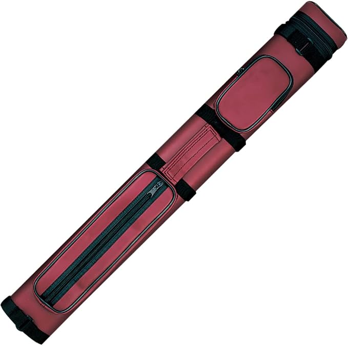 Action 34" Long Pool Cue Hard Carrying Case - Holds 2 Butts & 2 Shafts, Separate Molded Tubes, Large Zippered Accessory Pockets, Adjustable 1" Vinyl Carrying Strap, Fits up to 32" Shaft or Butt