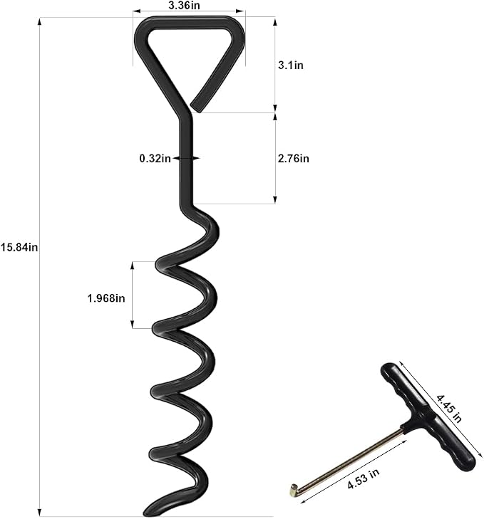 EURMAX USA 4-Pack Windproof Trampoline Stakes Anchor Kit-Steel Corkscrew Anchor,Heavy Duty Tie Down Kit with T-Hook&Reinforced Safety Straps,Secure Weatherproof Protection for Trampoline,Tent&Playset