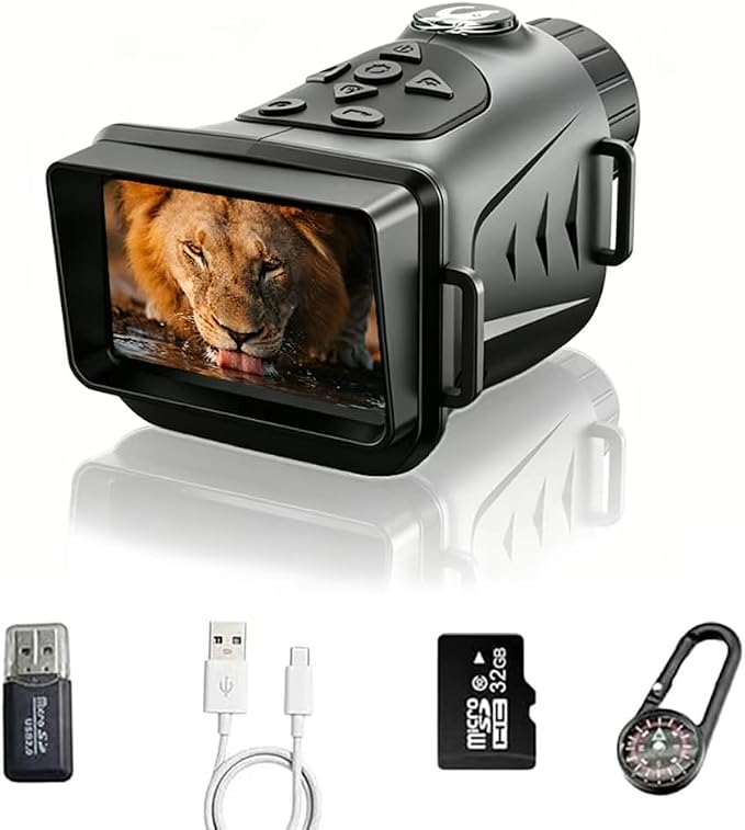 4K& 66MP Night Vision Monocular, Dual IR Infrared Monocular with 18X Digital Zoom, 3000mAh Rechargeable Battery,32GB SD Card & Card Reader, Portable for Camping Wildlife Watching Home Security