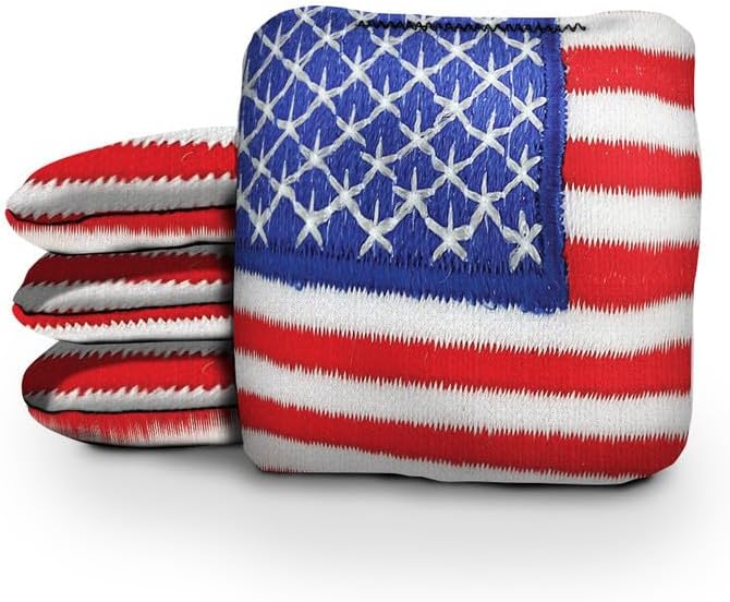Slick Woody's Official Brand Beer + American Flag Cornhole Bags – Resin-Filled Tournament Performance with Dual Sided Professional Use Fabric- Set of 8