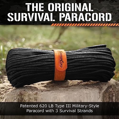 Titan Survival Patented Paracord 550-25ft, 100ft, 500ft & Color Options - 620LB Strength Survival Paracord Military Spec with 3 Strands - Heavy Duty Hank Cord for Camping & Outdoors with Firestarter