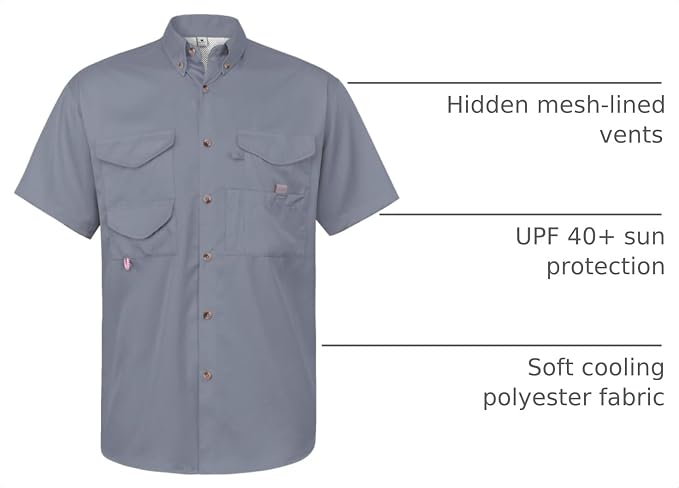 Alimens & Gentle Short Sleeve Fishing Shirt Wicking Fabric Sun Protection Casual Button Down Shirts