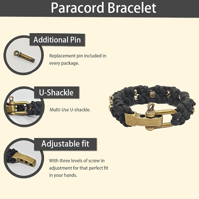 Skull Paracord Bracelet Black Green Paracord Bracelet Adjustable Gothic Design Bracelets with Metal Skull Charms U-Shackle Closure