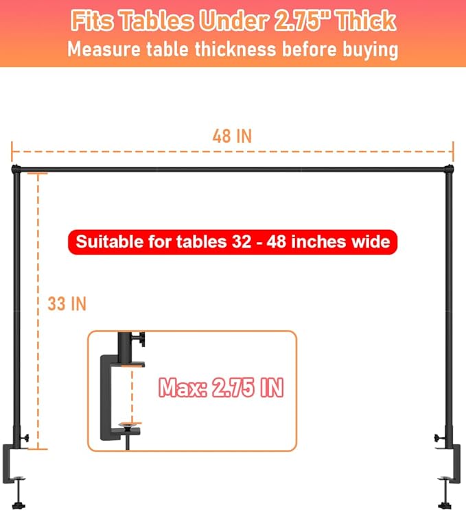 32-48 Inch Length Over the Table Rod Stand with Clamps, Adjustable Metal Balloon Flower Decorating Arch for Wedding, Birthday, Party Decoration, Black