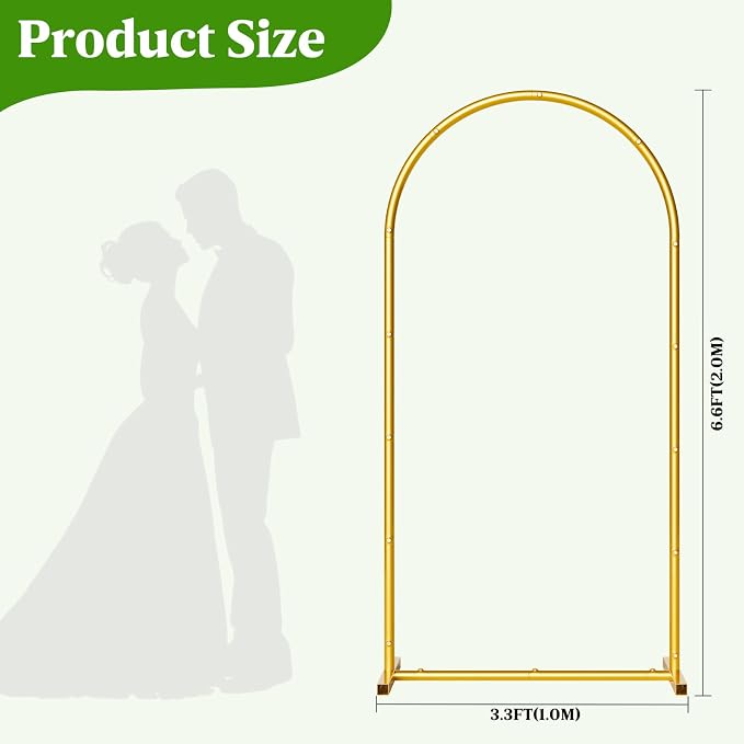 6.6FT Metal Wedding Arch Backdrop Stand,Stable Wedding Arch Frame for Wedding Ceremony Birthday Party Baby Shower Graduation Anniversary Floral Decoration,Gold
