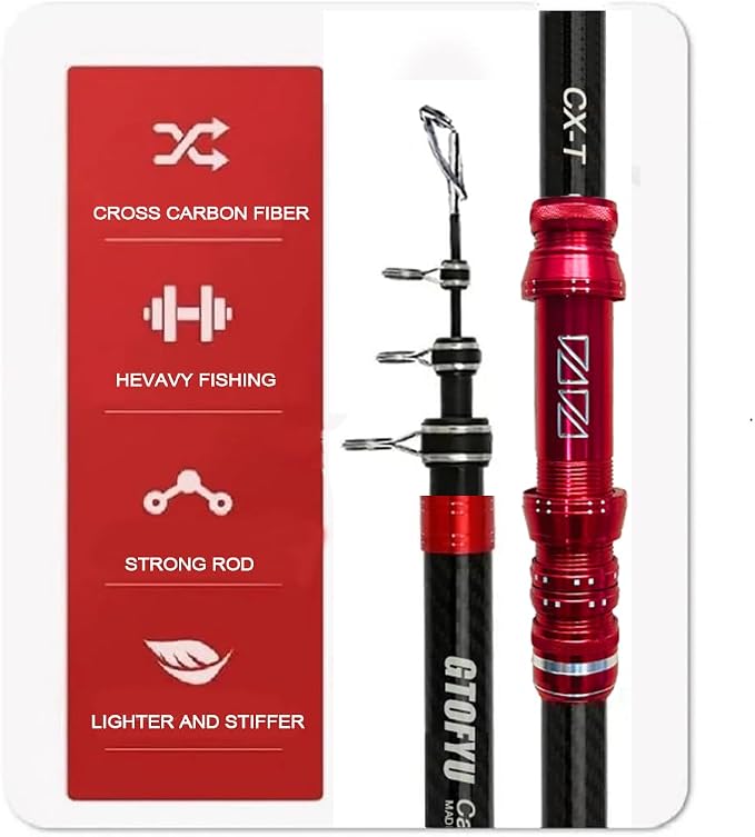 Telescopic Fishing Rod, Carbon Fiber Travel Surf Rod, Spinning Power Lure 2-9Oz, 20-50LB，Medium-Heavy Throwing Surfcasting Baitcasting Pole, Distance Throwing Fishing Rod