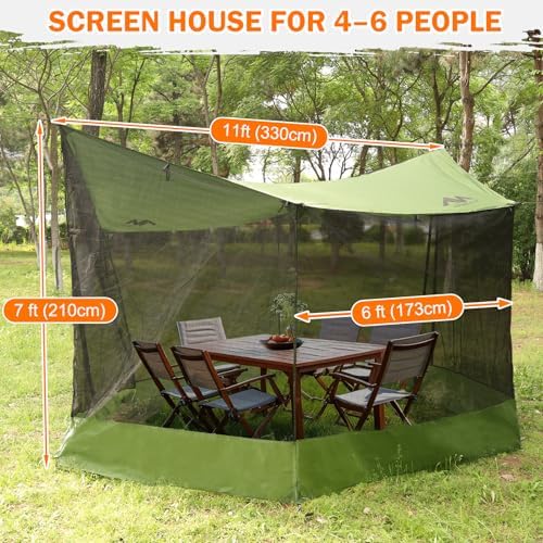 Screen House for Hammock, AYAMAYA Large Size 18 x 11 FT Screen Tents Camping Tarp with Mosquito Net, Portable Hammock Tent Rainfly with Bug Net for Picnics Backyards Backpacking Camping