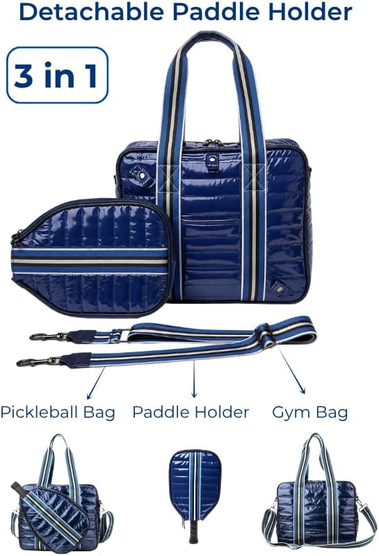Pickleball Bag Set with Racket Compartment, Quilted Tote and Sling Bag