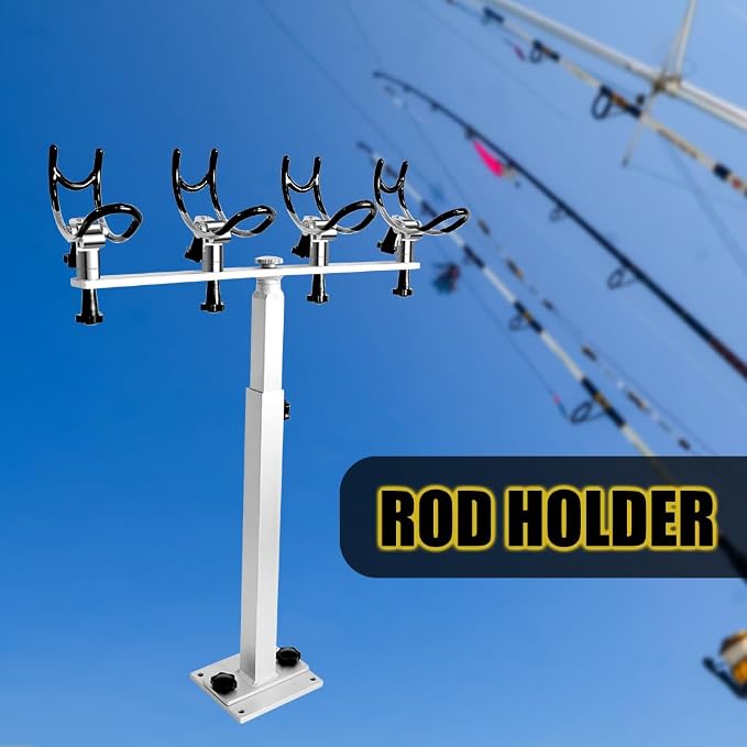 360 Degree Rotation & Adjustable Height PVC Coated Aluminum Fishing Rod Holder with Mounting Plate for Boat Yachts and More