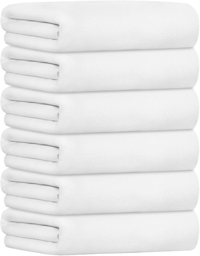 JML Bath Towel, Large Microfiber Bath Towels Set 6 Pack (30" x 60") - Soft, Extra Absorbent, Quick Dry as Hair Wrap, Fitness, Sport, Yoga, White
