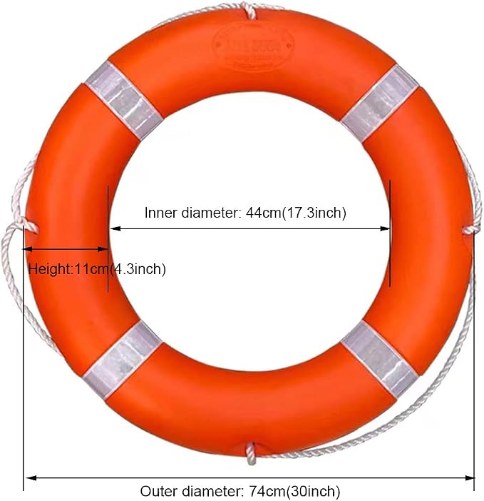 30" Boat Throw Rings with Water Floating lifesaving Rope 98.4 feet, Life Ring with Fluorescent Reflective Strip, White Grab Lines