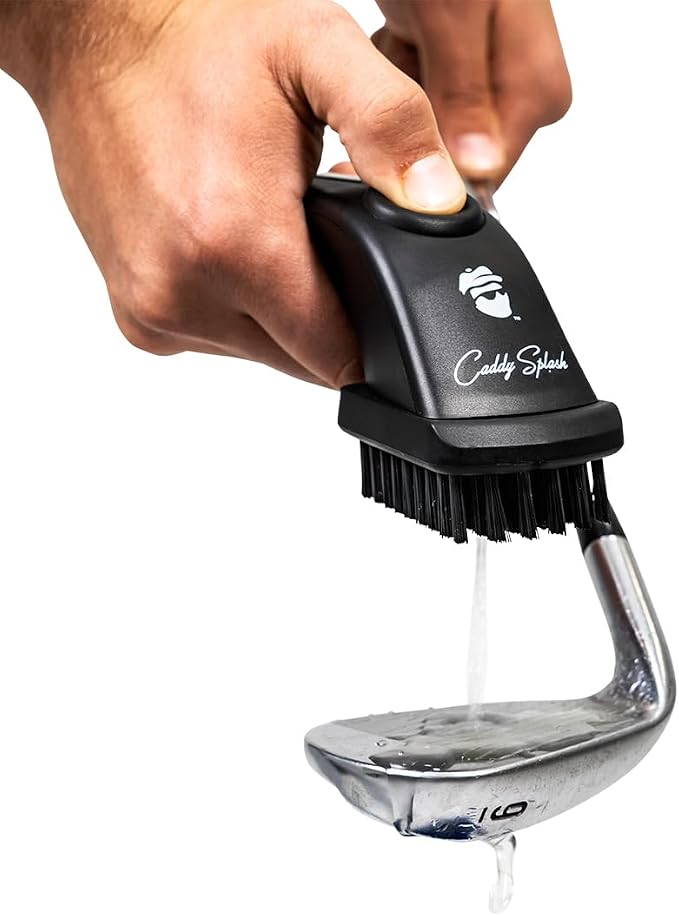 Caddy Splash Golf Club Brush Pro with Water- Heavy Duty Retractable Clip- Push Button for Easy Cleaning- Nylon Bristles- Holds 4 Oz- Golf Accessories for Men- Best Golf Gift - USA Company (Black)