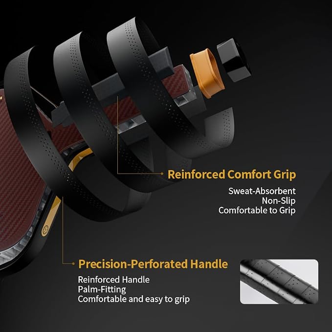 Pickleball Paddles Carbon Fiber Single Paddle USAPA Approved 16MM High Performance Lightweight Racket with Wide Face Long Grip for Men Women Beginner Starters Black Orange