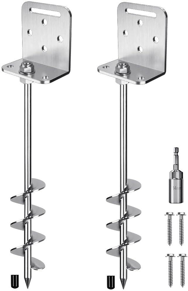 Insaga 18''/24''/30'' Ground Anchors Screw in Earth Anchor Solid Steel with L Bracket for Trampoline Mobile Home Swing Set Shed Carport Tent Stakes, Wider Helix Blade & Chrome Plated Finish, 2/4/6Pcs