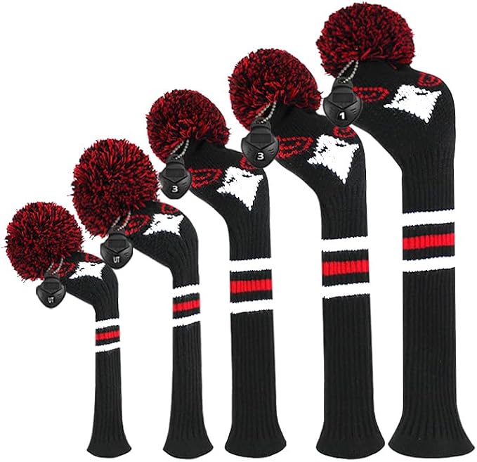 Scott Edward Knit Golf Club Cover for Woods and Driver Set of 5 Head Covers Protect Driver Wood(460cc)* 1 Fairway Wood*2 and Hybrid/UT*2 with Rotating Club Number Tags