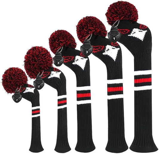 Scott Edward Knit Golf Club Cover for Woods and Driver Set of 5 Head Covers Protect Driver Wood(460cc)* 1 Fairway Wood*2 and Hybrid/UT*2 with Rotating Club Number Tags