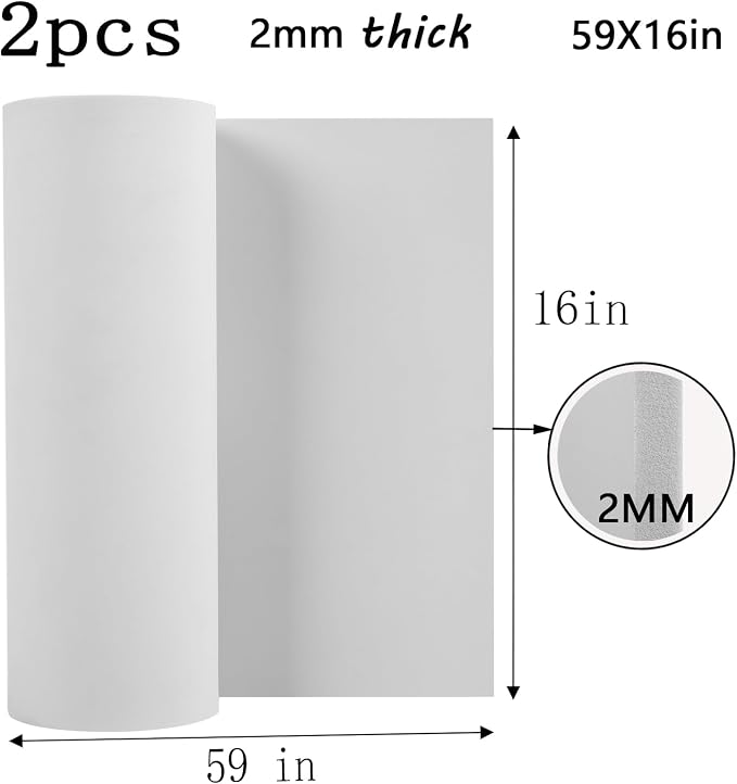 AMZQNART 2Pcs EVA Foam 2mm, Cosplay Foam Roll 16 x 59in White, Suitable for Large Foam Cosplay Modeling, DIY Projects, Crafts, Ultra High Density 90 kg/m3.