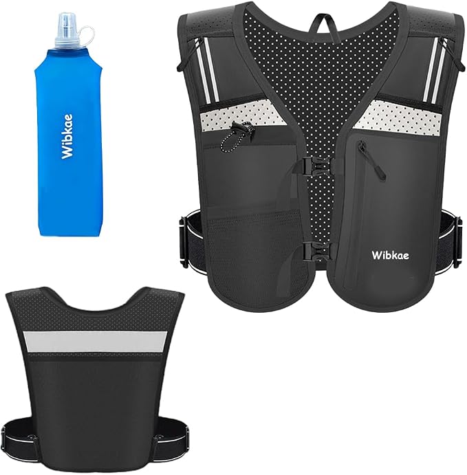 Running Vest for Men Women, Adjustable Hydration Vest with 500ml Soft Water Bottle, Reflective Hydration Pack for Trail Marathon Running, Hiking, Cycling