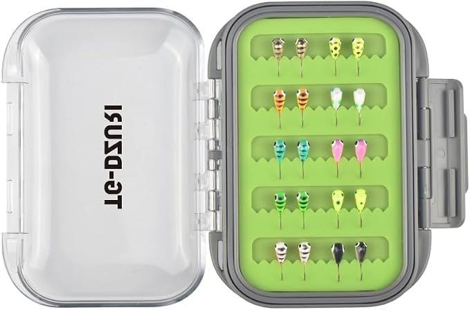 Tungsten Ice Fishing Jigs Kit, 3.2/4/5mm Glow in Dark Tear Drop Ice Fishing Lure Jigs with Waterproof Two-Sided Jig Box Assortment 20/24/30