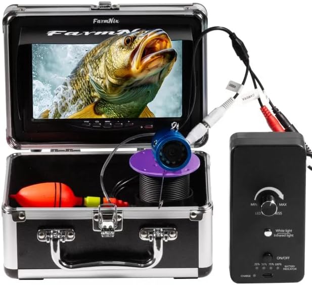 Underwater Fishing Camera 7 inch LCD Monitor Fish Finder Waterproof 1200TVL Fishing Camera 12 White LEDs +12 IR LEDs Infrared Lights for Lake, Boat, Ice Fishing