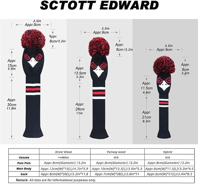 Scott Edward Knit Golf Club Cover for Woods and Driver Set of 5 Head Covers Protect Driver Wood(460cc)* 1 Fairway Wood*2 and Hybrid/UT*2 with Rotating Club Number Tags