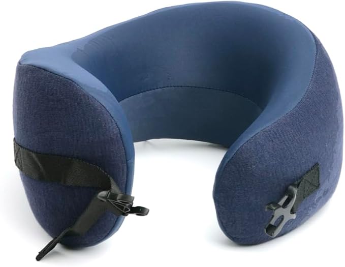 C CUSHION LAB Travel Pillow, Award-Winning Patented Ergonomic Design for Chin & Neck Support Memory Foam Neck Pillow, Compact Airplane Pillow for Traveling, Flight, Car (Navy, Medium) (Pack of 2)