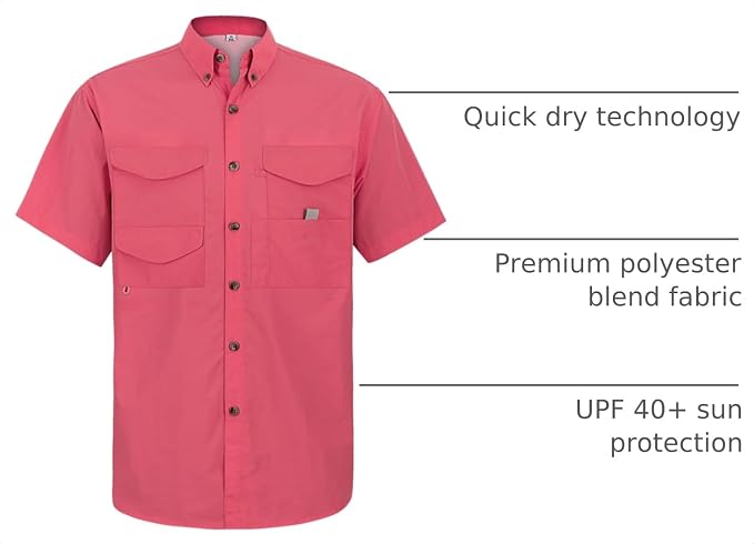 Alimens & Gentle Short Sleeve Fishing Shirt Wicking Fabric Sun Protection Casual Button Down Shirts