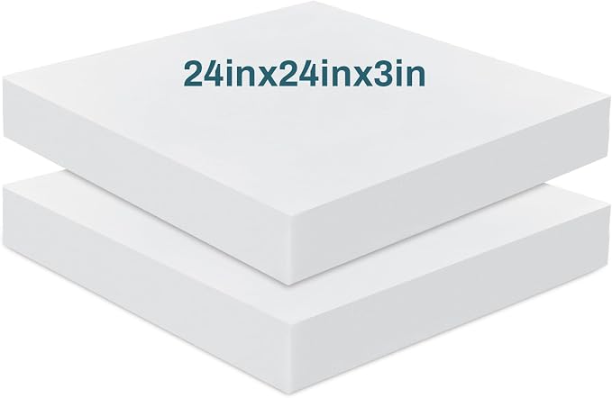 Frienda 2 Pack 3" x 24" x 24"Upholstery High Density Foam Cushion Replacement Square Cut to Size Foam Couch for Chair Couches Padding Shipping Packing DIY Cosplay Projects(White)