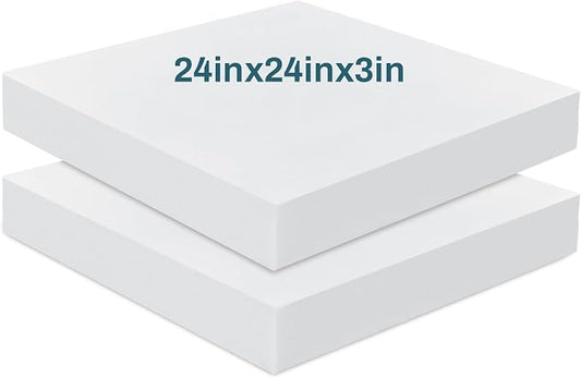 Frienda 2 Pack 3" x 24" x 24"Upholstery High Density Foam Cushion Replacement Square Cut to Size Foam Couch for Chair Couches Padding Shipping Packing DIY Cosplay Projects(White)