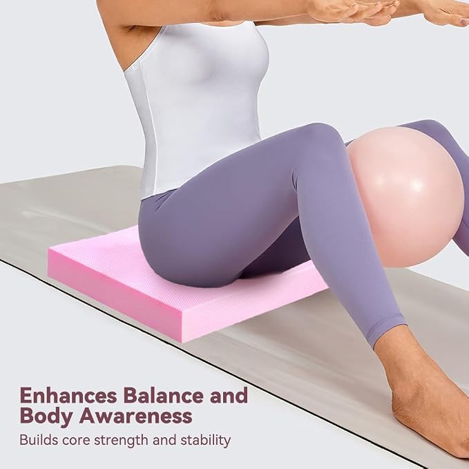 Extra Large Yoga Exercise Balance Pad - Thick Non-Slip Stability Cushion for Pilates and Exercise - High Density Foam Trainer for Core Strength Home Gym - Bonus: 10-Position Resistance Band!