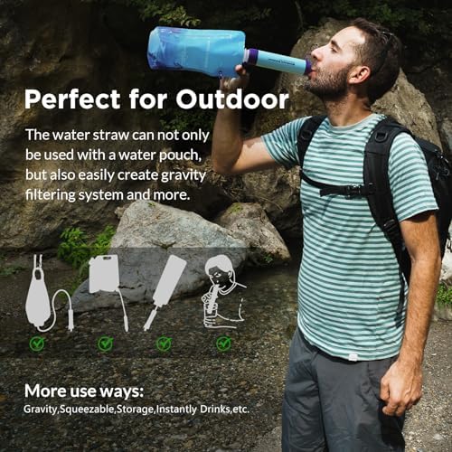 Membrane Solutions Squeezable Water Filtration System, Survival Water Purifier Kit, Portable Backpacking Gear Including Water Filter Straw and 23oz Collapsible Bottle for Hiking Camping Travel(5+4)