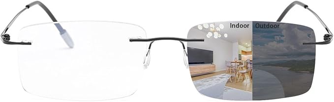 K.LAVER Photochromic Bifocal Reading Glasses Blue Light Blocking Readers For Men And Women Transition Rimless Sunglasses