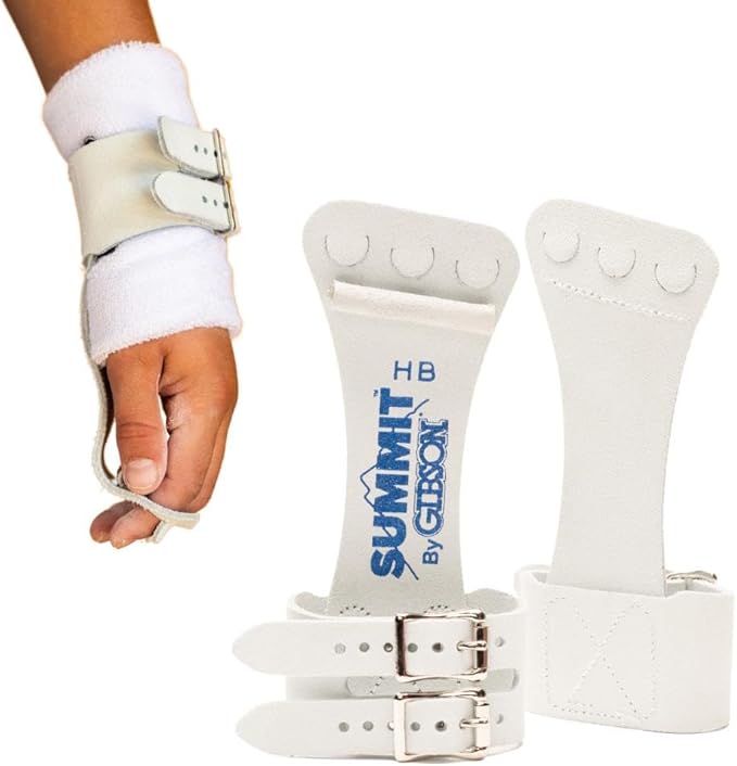 Gibson Athletic Summit High Bar Gymnastic Grips for Boys, Durable Leather Grip for Secure Grip, Hand Grips for Early Competitor Gymnasts, Gymnastics Grips for Boys - Made In USA