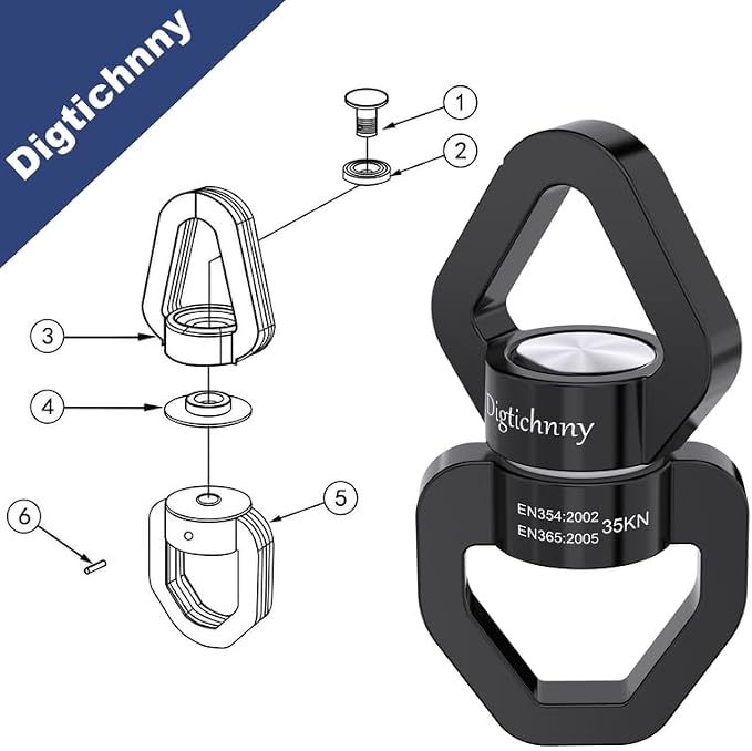2 Pack Swing Swivel Hook, 35KN Aluminium Alloy Swing Swivel Heavy Duty, Swing Spinner For Children's Swing,Aerial Yoga,Web Tree Swing,Hanging Hammock Indoor Outdoor(Black with 4 Carabiners)